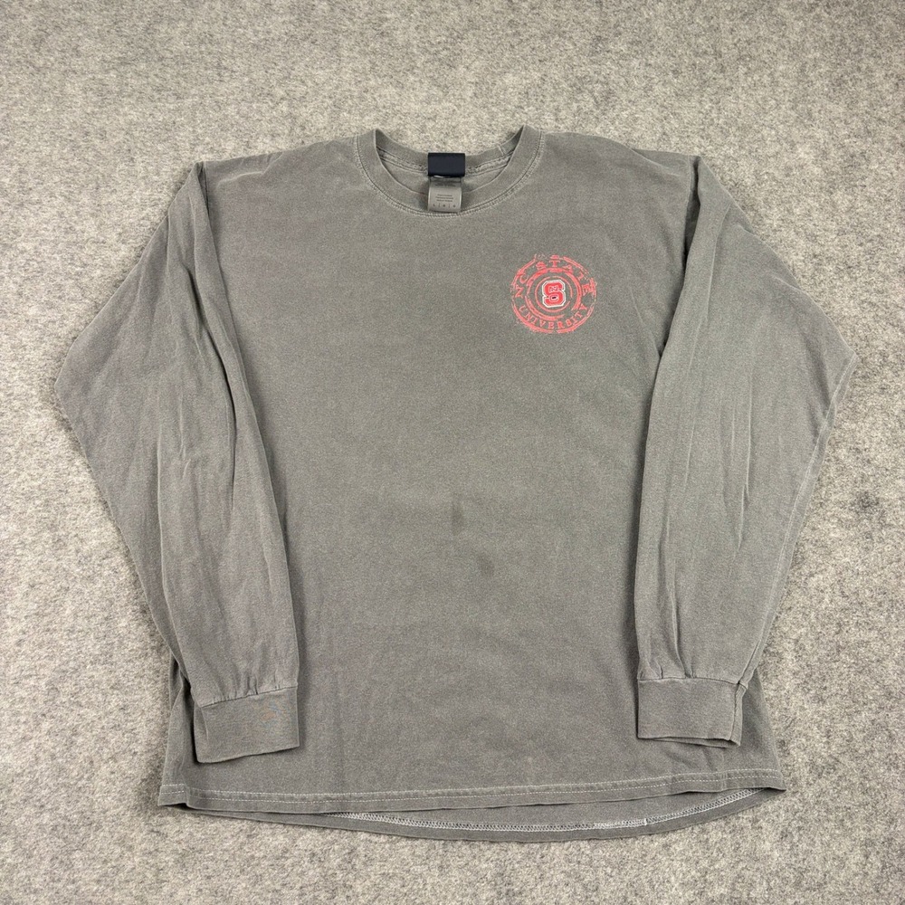 Blue 84 NC State University Shirt Mens Large Gray‎ Long Sleeve Faded Graphic Y2K
